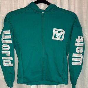 Walt Disney World Hoodie Adult Teal Full Zip Sweatshirt Embroidered Size XS